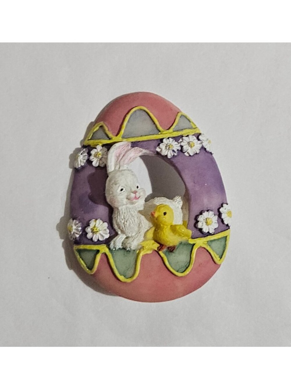 Vintage Easter Egg Pin Bunny Rabbit Chick Daisies Pastel 2 inches